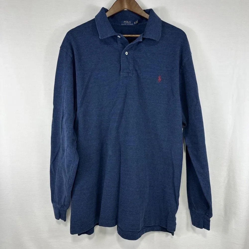 Polo Ralph Lauren Polo Mens XLT Blue Long Sleeve Heathered Pony Logo‎ Tall